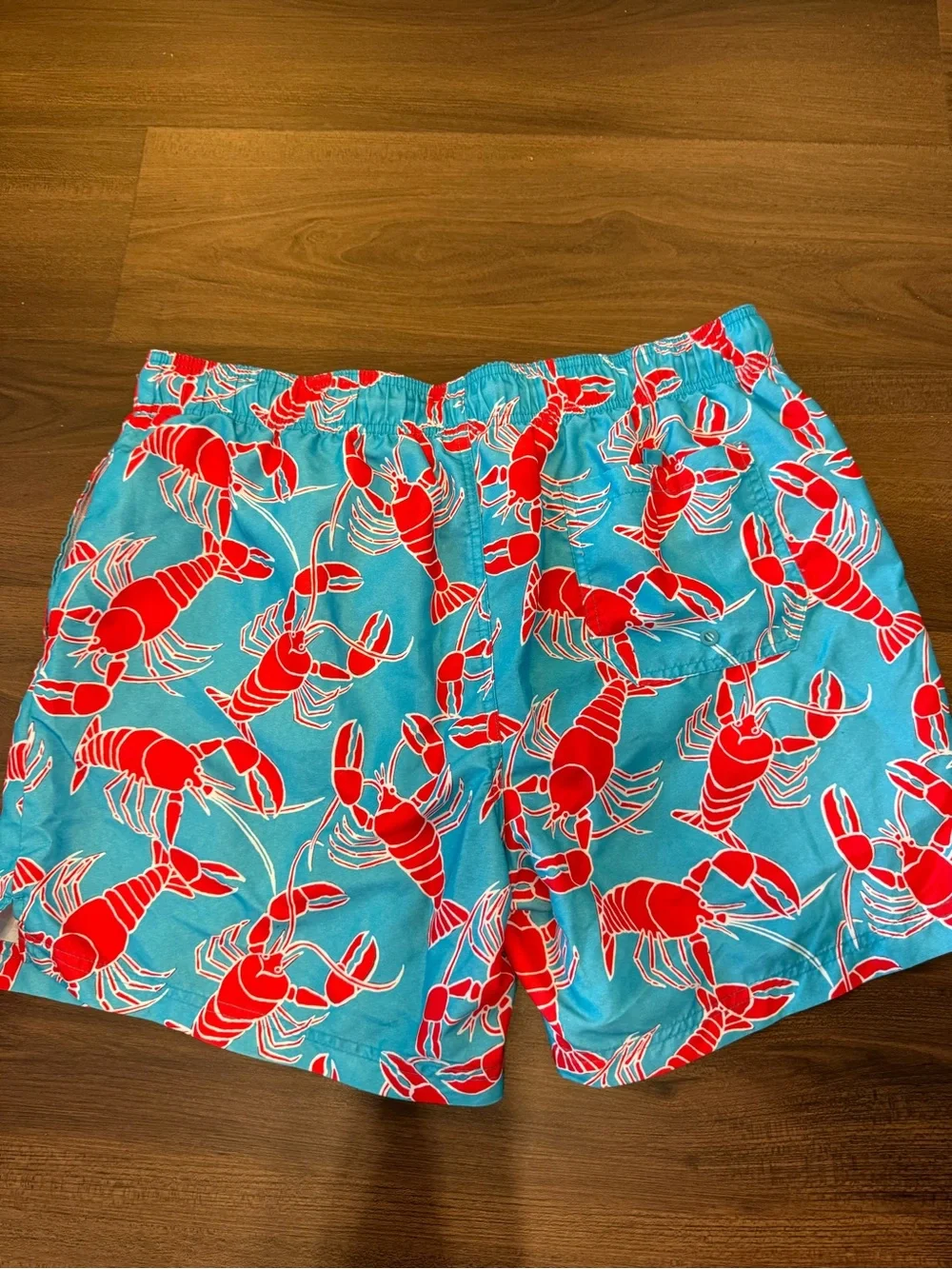 George Aqua Swim Trunks with Red Lobster Print